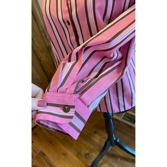 Fox Croft Womens Blouse Size 14 Pink Brown Striped Button Down Top Collared - Picture 4 of 12